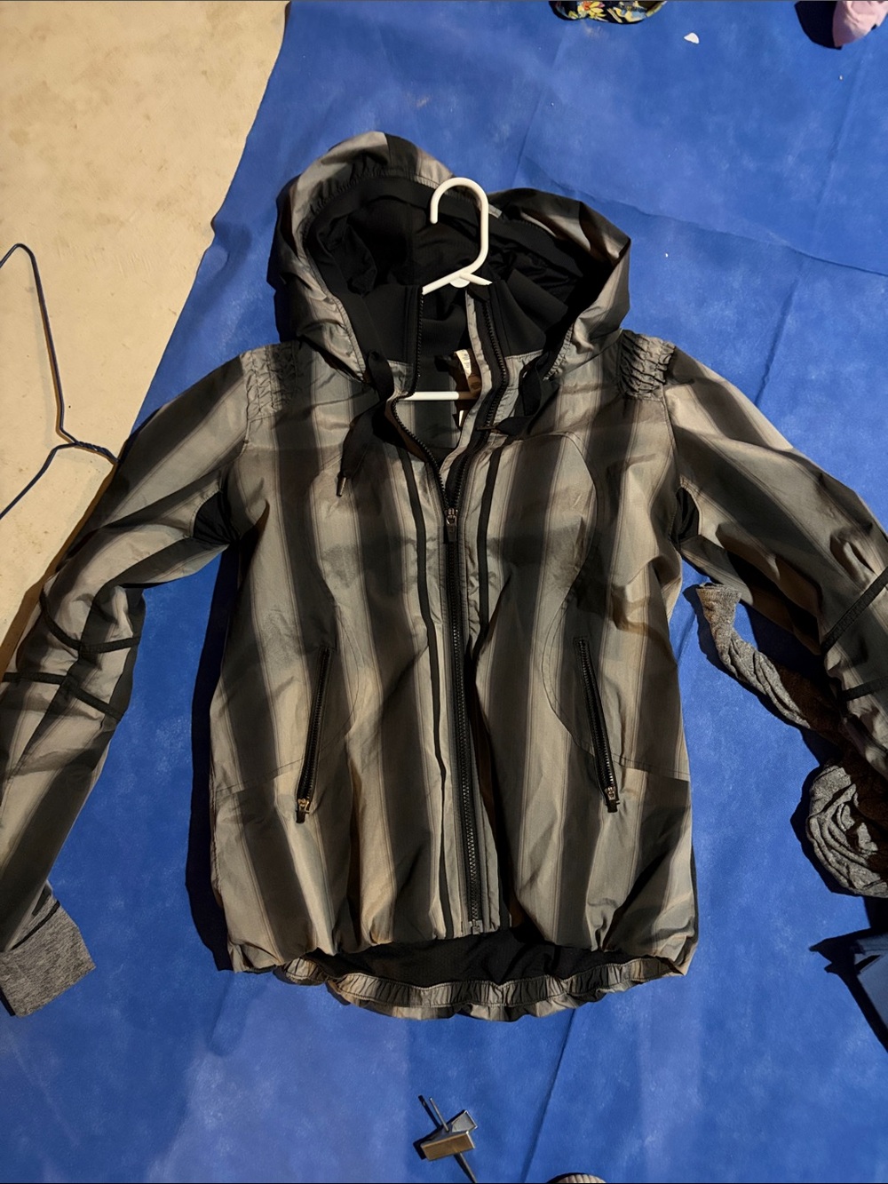 lululemon athletica Striped Gray Hooded Bomber Jacket